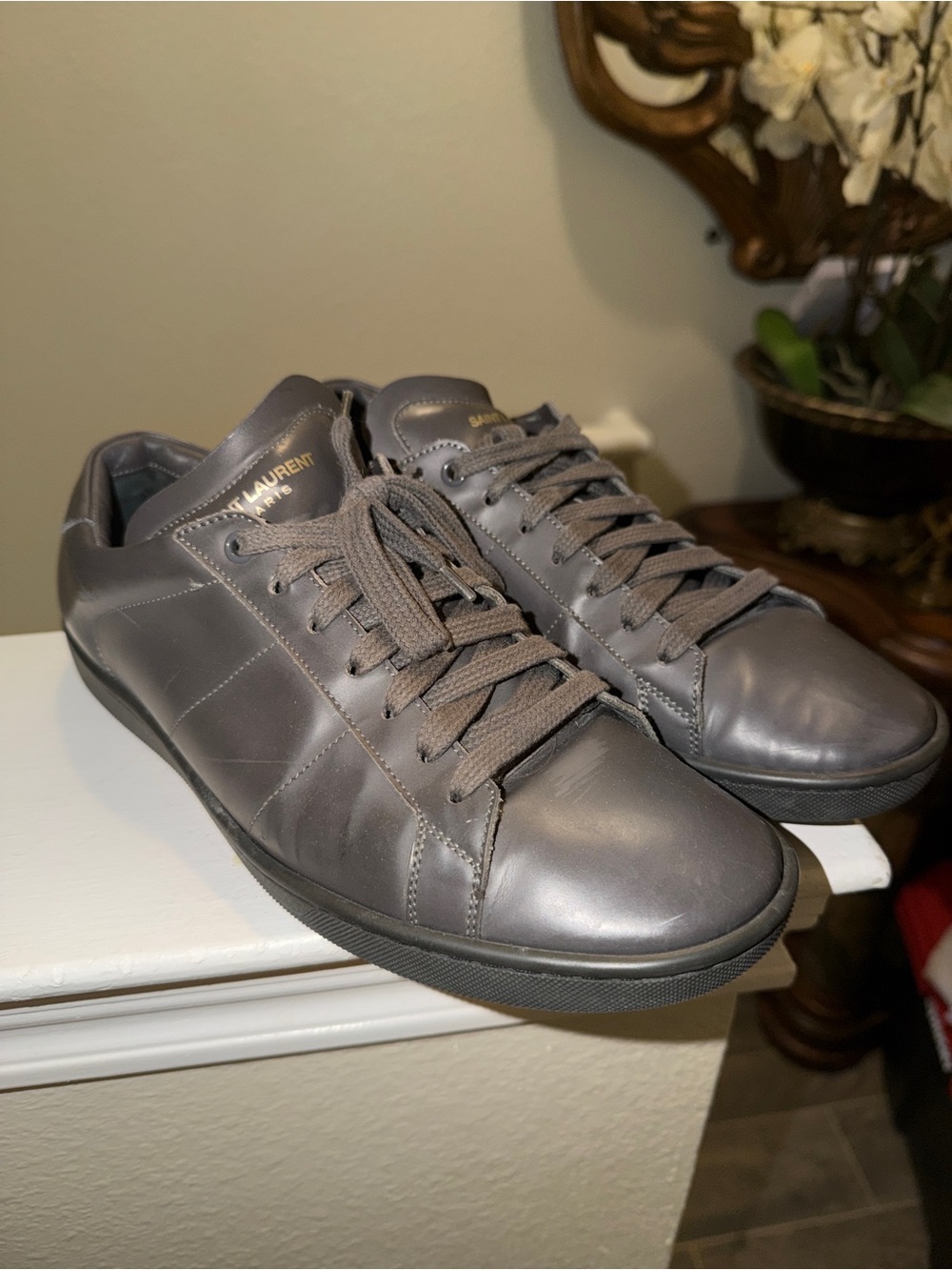 Saint Laurent Gray Leather Low-Profile Sneakers